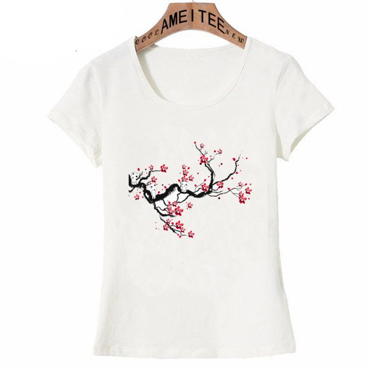 Cherry Blossom Art Print T Shirt Summer Fashion Women T Shirt Japanese Style Girl Casual Tops