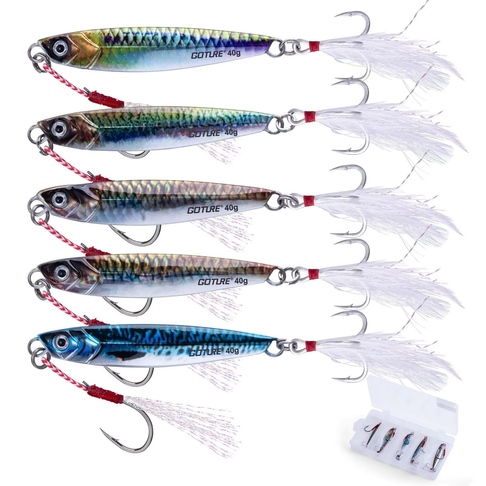 

Goture Металл для Морской Лодки Медленный Высокий Заброс 3D Лазер Реалистичный Красное Море Море Широкое Разнообразие Включен Бокс для Хранения Джиги, Набор из 5 штук, 40 г, Джиггинг,