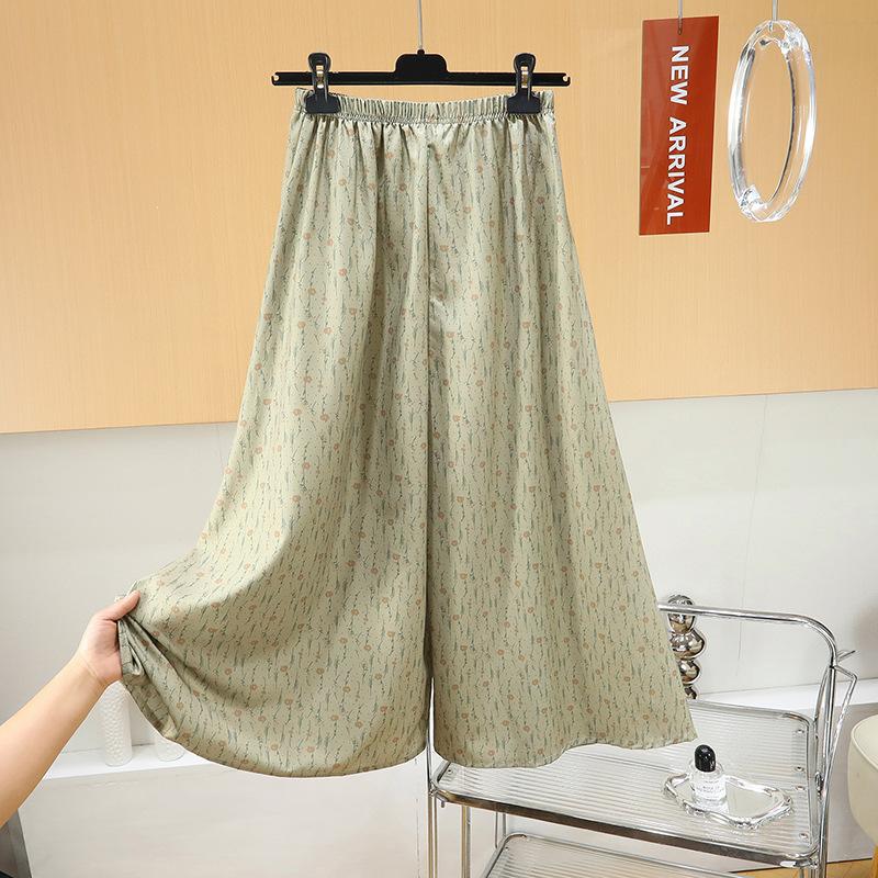 Cool cotton culottes, wide-leg pants, loose and drape, walking pants for home wear, thin legs, floral big swing a-word long skirt