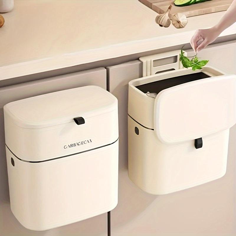 1pc Wall Mounted Trash Can, Household Large Capacity Living Room Toilet Good Appearance Horizontal With Lid Slim Garbage Can, Kitchen Accessories