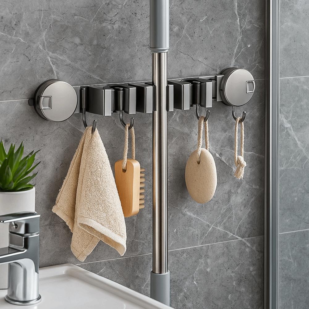 Wall Mounted Broom Storage Rack Suction Cup Installation Bathroom Rack Mop Clip  Home Storage