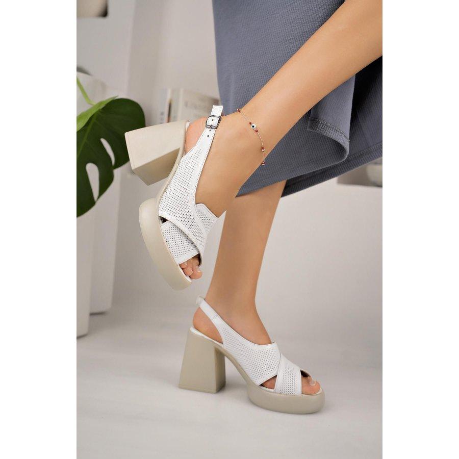 Damen-Sandalen aus echtem Leder mit Plateauabsatz