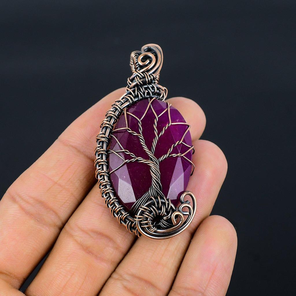 Ruby Pendant Gemstone Jewelry, 999 Copper Wire Wrapped Handmade Pendant, Latest Design Jewelry