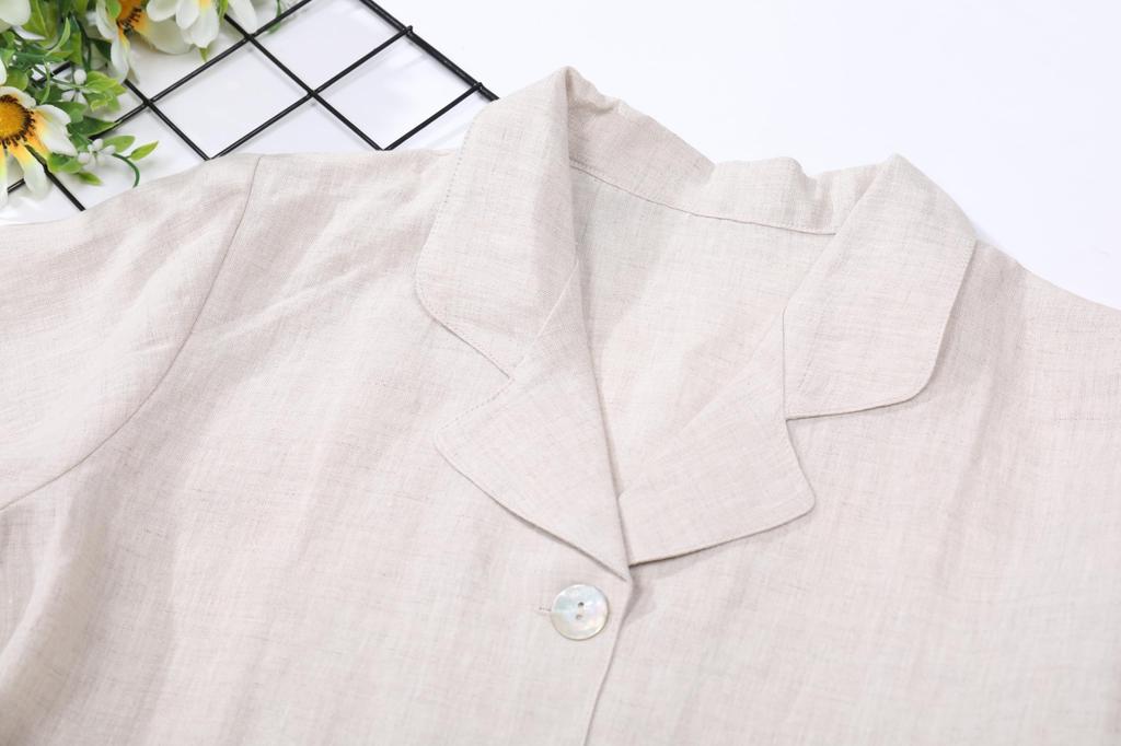 Pure Linen Pajamas for Luxury Loungewear for Long Top and Bottom Front Gentle on the Sweat Quick Winter [RAKUYUME] Women, Linen, Couples, Sleeves,
