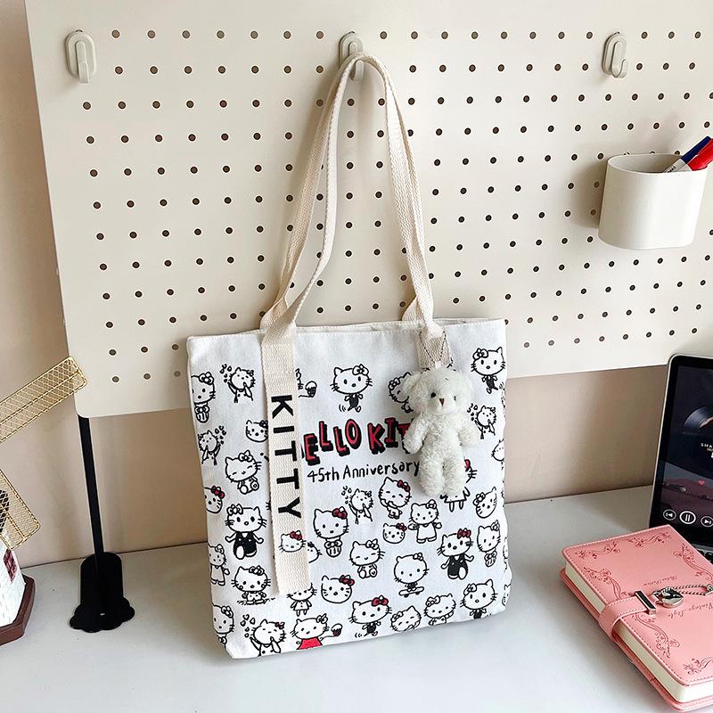 Women's Cute Cartoon Canvas Handbag - Versatile, Large Capacity Shoulder Tote
