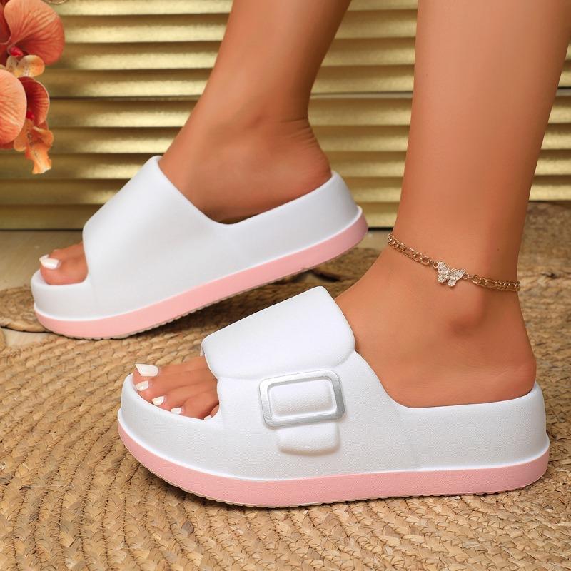 Summer New Flat Sandals Women Fashion Round Head Open Toe Matching Color A Slip-on Thick Soled Waterproof Non-slip Slippers