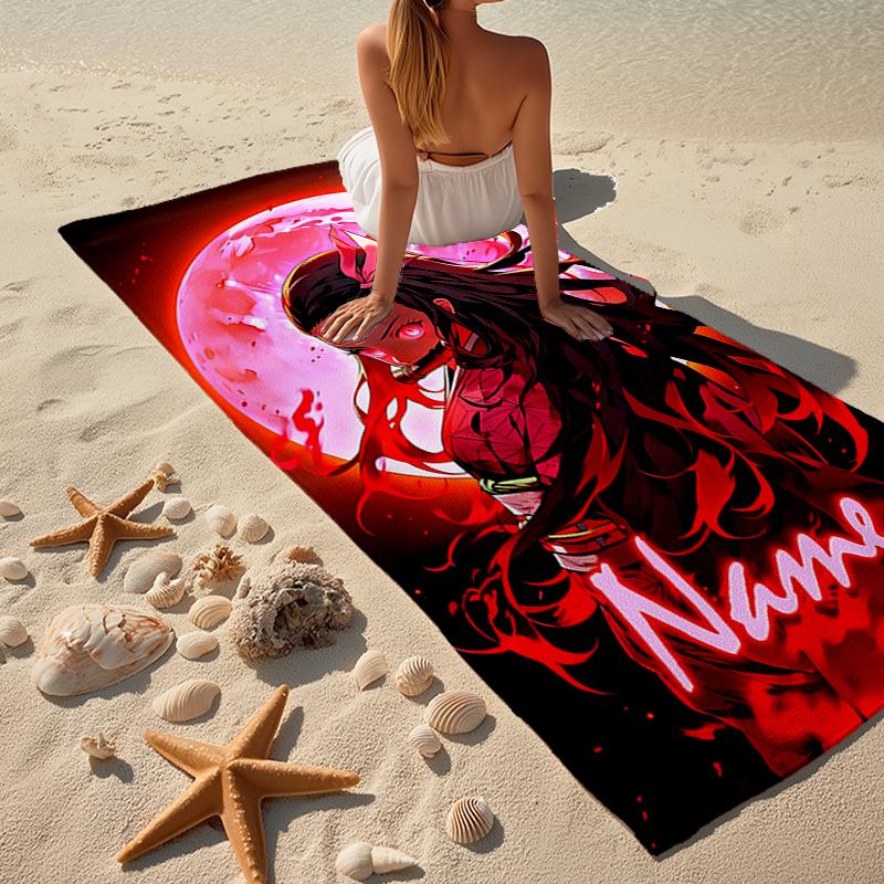 Custom Name Ultra-Soft Beach Towel with Demon Slayer Theme,Ideal for Pool - Camping, Diving - Perfect Travel Essential, Vibrant Beach Towel.