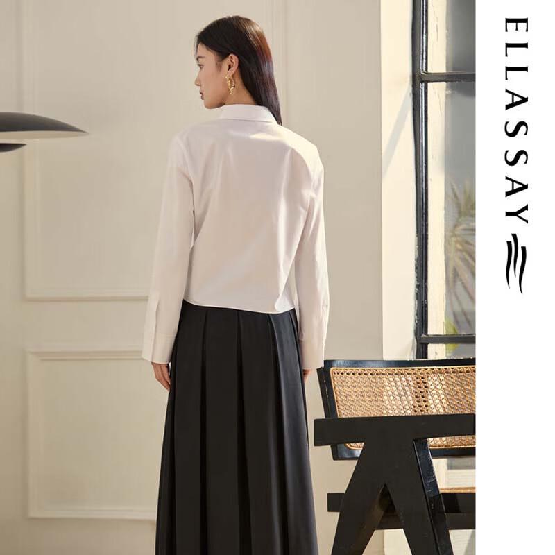 ELLASSAY Pleated X-Shape Waist Long-Sleeve Shirt