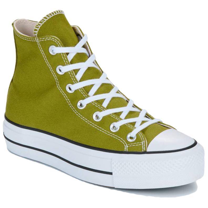 Converse Lift Platform Comfortable and Versatile Mid-top Canvas Shoes for Women in Green
