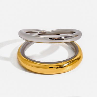 Modern Minimalist 18K Gold Gold and Silver Color-blocked Double-layer Openwork Classic Geometric Coil Ring