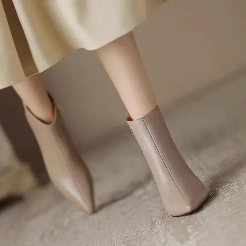 Elegant Modern Boots Women 2024 Winter Hot Sale Ankle Women's Boots Fashion Sewing Pointed Toe Thin Heels Side Zip Shoes Women