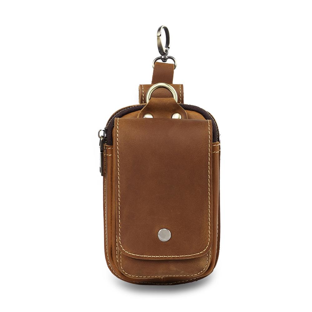 Crazy Horse Leather Men s Waist Bag, Genuine Leather Wearing Belt, Mobile Phone Baotou Layer, Cowhide Outdoor Work Waist Hanging Bag коричневый