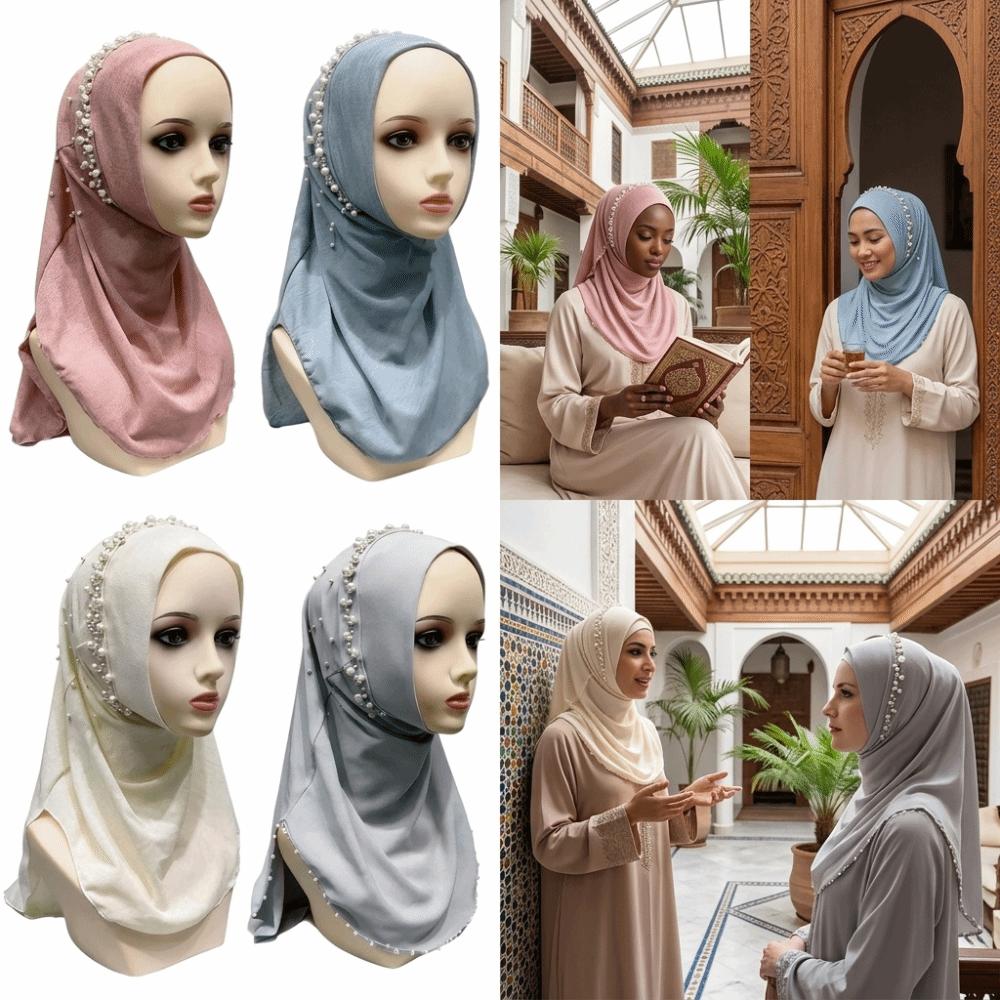Elastic Fit Women Turban Cap Pull On Pull On Head Wrap Gift Idea Beaded Hijab Scarf  Muslim Women