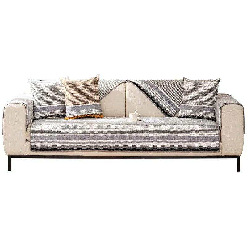 Pokrowce na sofy 1/2/3-osobowe do salonu, dekoracja domu, pokrowiec na meble, nordycki bawełniano-lniany pokrowiec na poduszkę sofy w paski, antypoślizgowy