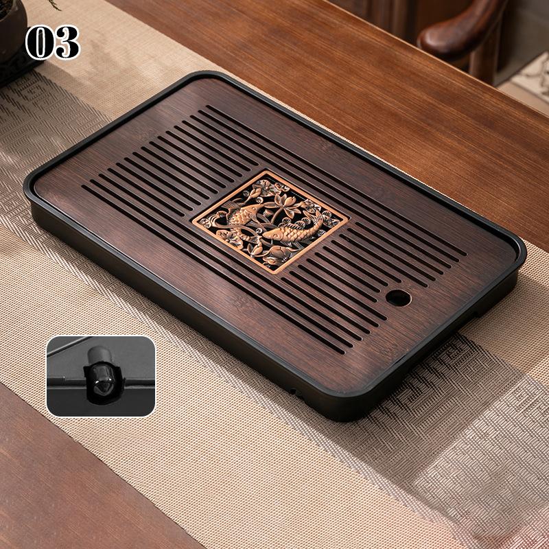 2025 Neo-Chinese Bamboo Tea Tray Kung Fu Tea Set Tray Hollow Out Grid Disk Quick Drainage Storage Tea Tray Dry And Wet Dual Use
