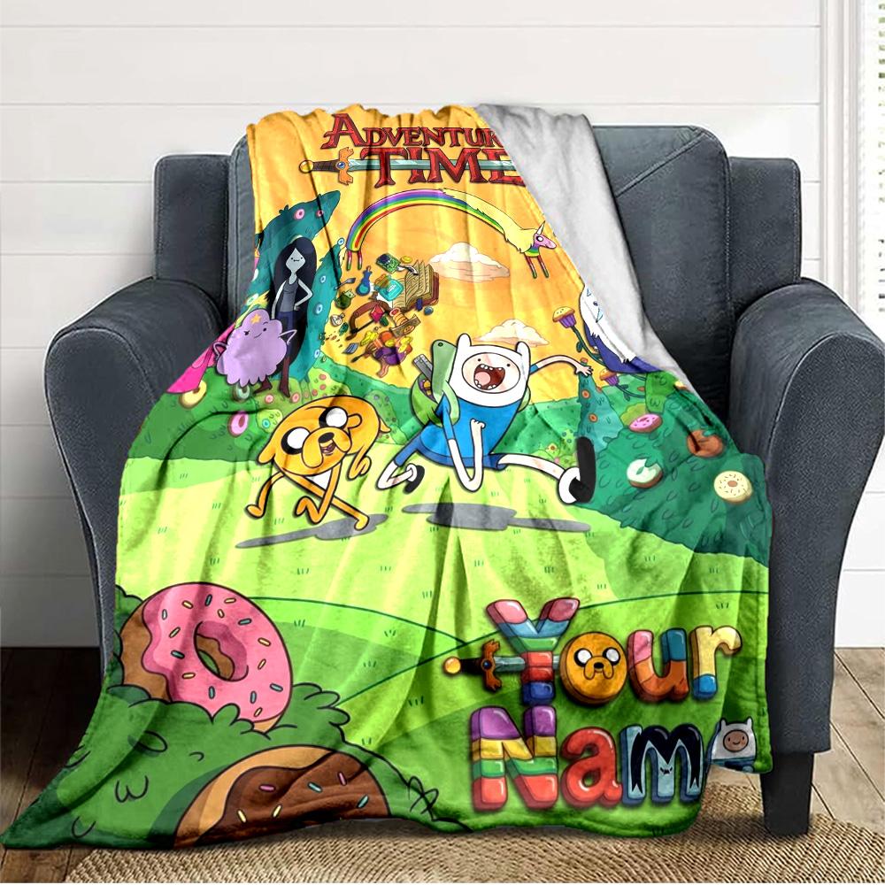 Name Custom Adventure-Time Print Flannel Blanket High Quality Warm Comfortable Cover for All Seasons Perfect for Gifts Home Decor