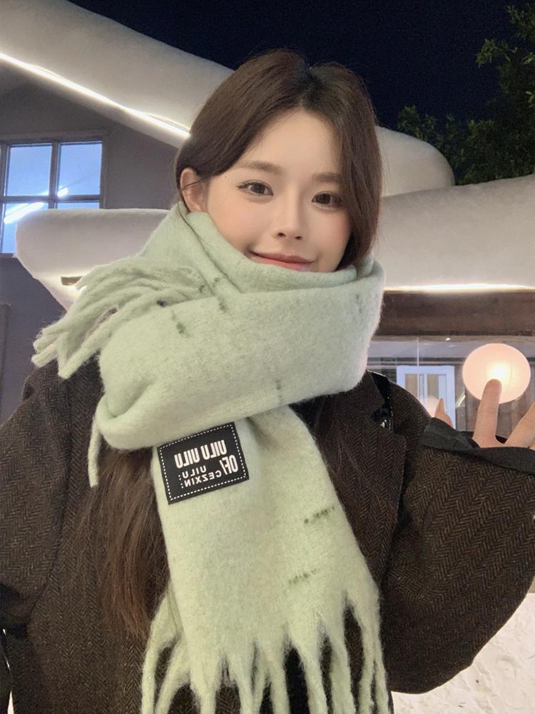 New Women'S Solid Striped Scarf Winter Warm Soft Fringe Shawl Korean Fashion Colorful Thick Wrap Scarves For Ladies Male Unisex