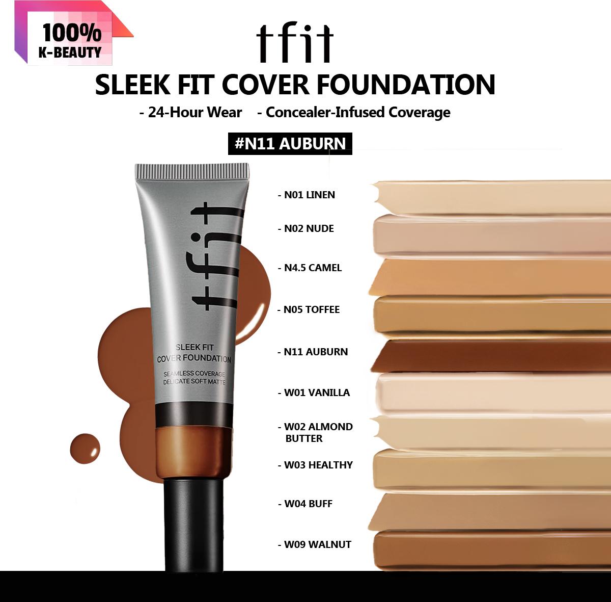 TFIT SLEEK FIT COVER FOUNDATION 30g N01/N02/N4.5/N05/N11, Glatte Matte Textur, Langanhaltendes Make-up, Koreanische Kosmetik, Koreanisches Make-up N11 AUBURN beige