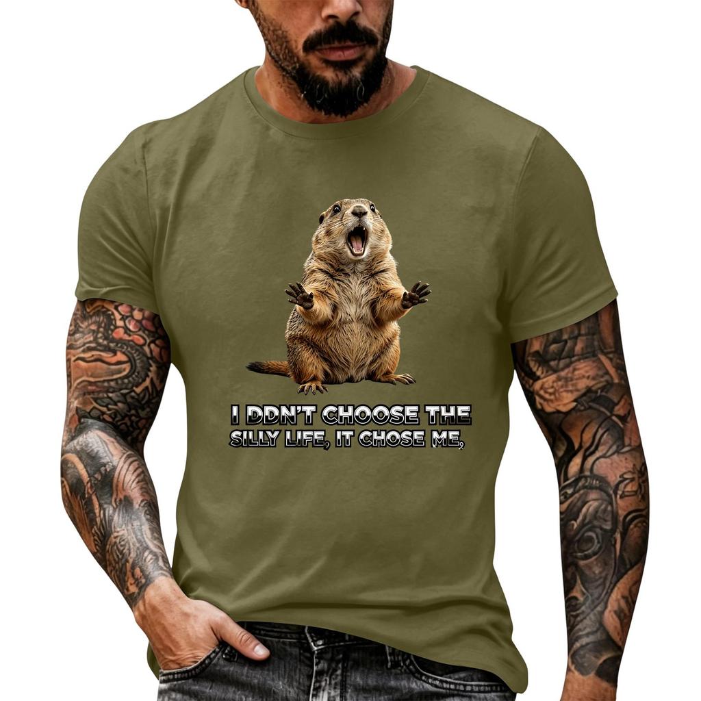 Men's Funny Animal Saying Print Vintage T-Shirt, Loose Breathable Summer Casual Top