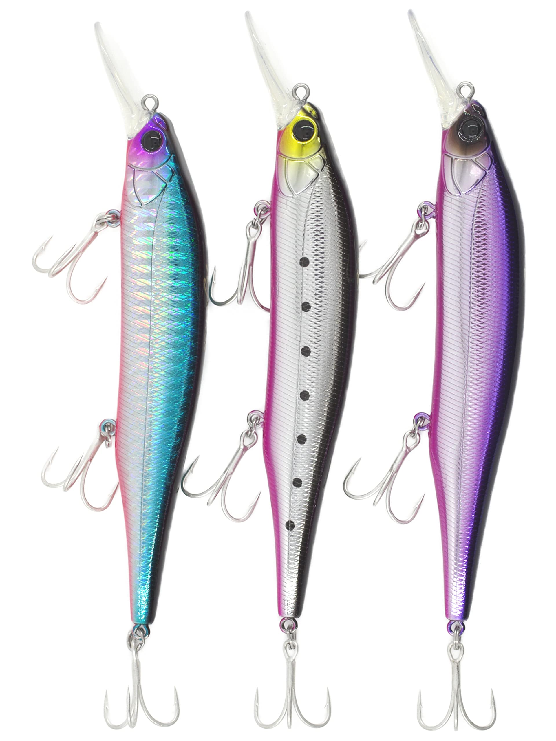 

TSURINOYA 115SS Slow Sinking Sea Bass Magnum Plus Lip Length Jerking 80 Series Minnow X Lure, Size, 115mm, 18.5g, Method, (3-Color Set-CDH)