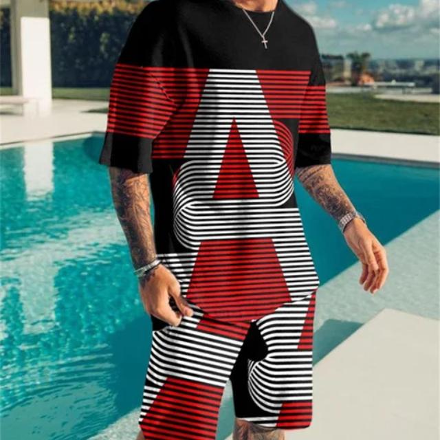 Móda Letní 2dílné soupravy Tepláky Pánské oversized oblečení Retro plážový styl 3D tisk trička Pánský oblek Tričko Šortky