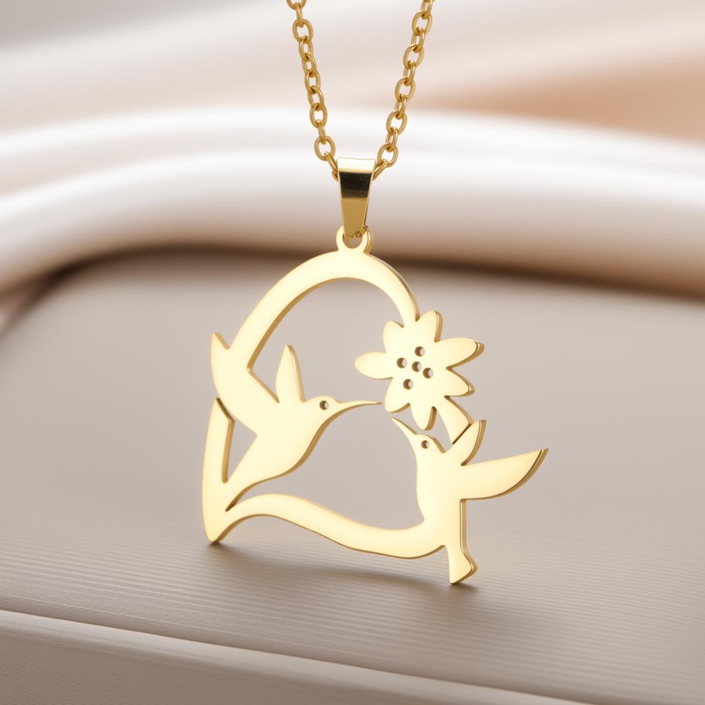 Hummingbird Love Pendant Necklace Stainless Steel Jewelry Gift for Lover and Girlfriend Valentine's Day Anniversary Gift