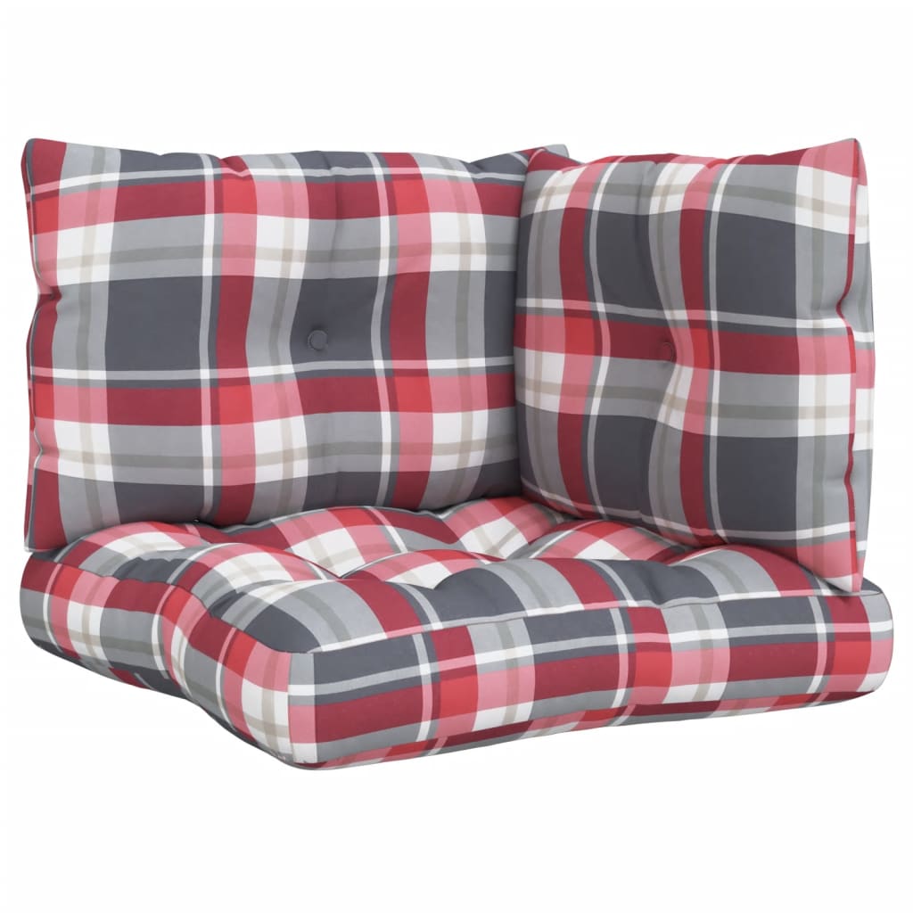 3 Piece Pallet Cushion Set Red Checkered Pattern Fabric