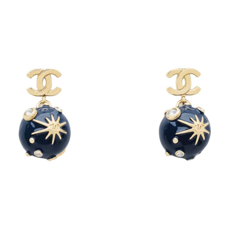 

Chanel 26S Spring Summer Collection Sphere Design Resin Crystal Earrings Women earrings Gold Blue ABH577-B24161-U9530 Box+Padding Board