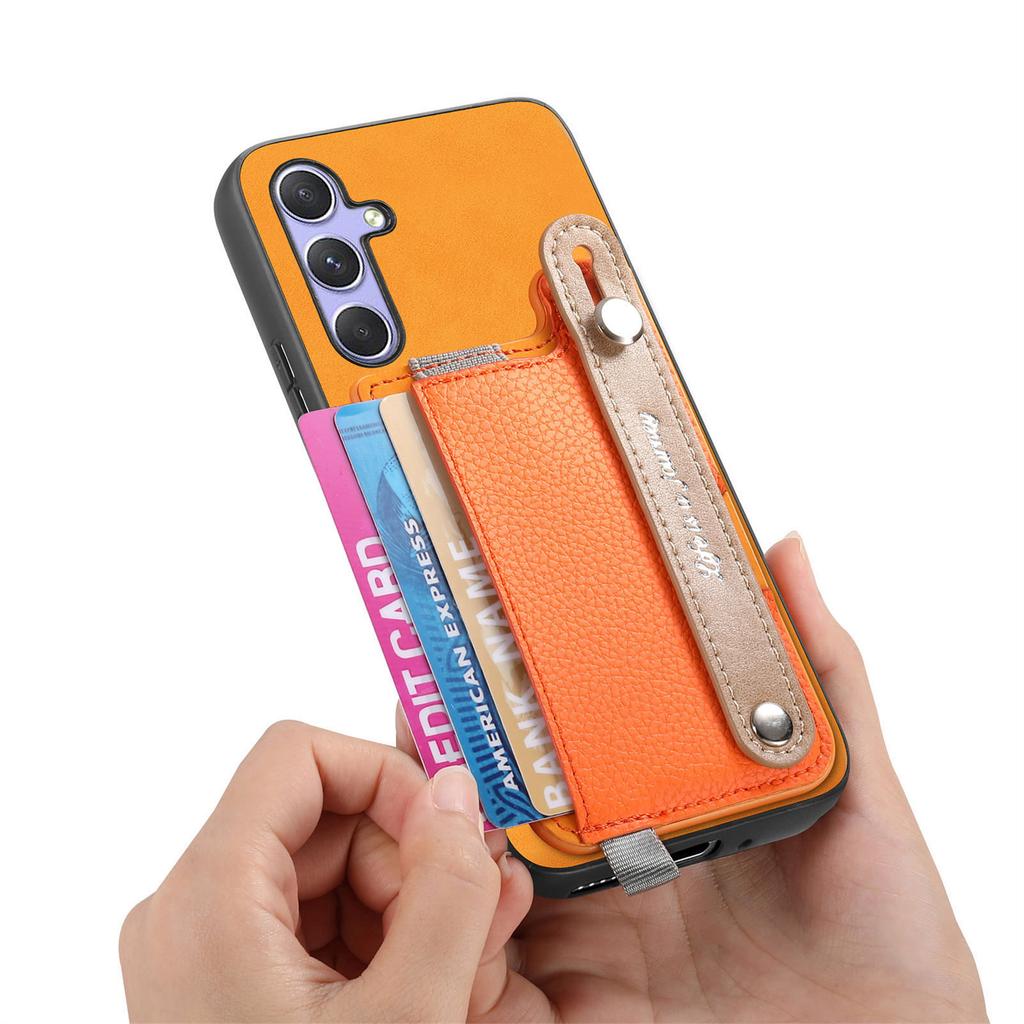 For Samsung Galaxy S25/Galaxy S24 Magnetic Leather Back Case with Detachable Card Holder and Wristband