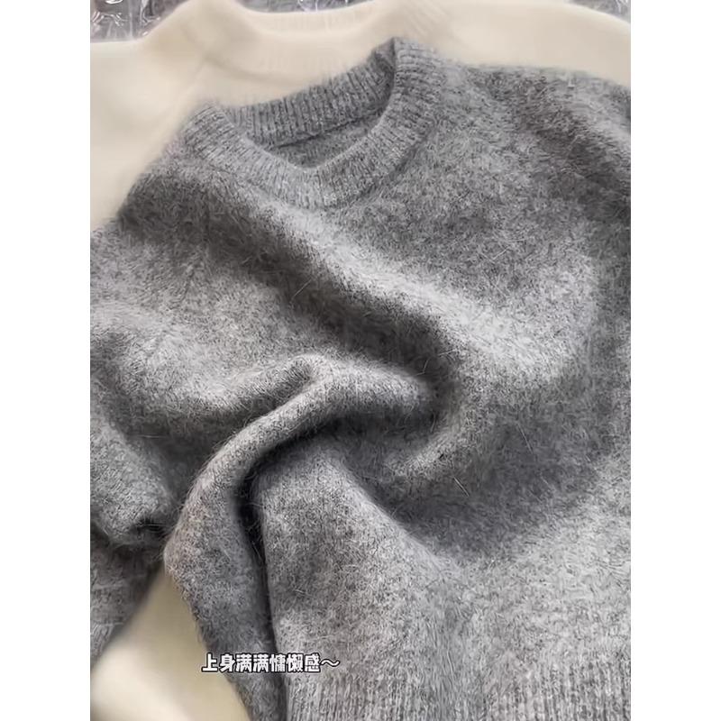 

Премиальный серый мягкий ворсистый пуловер из енотового флиса, женский ленивый ветер, свободный и тонкий вязаный топ, осень и зима one size fits all темно-серого