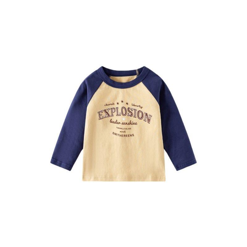 Kids Letter Raglan Sleeve T-shirt Spring and Autumn Boys' round Neck Car Bottoming Shirt Children Casual Long Sleeves Tops