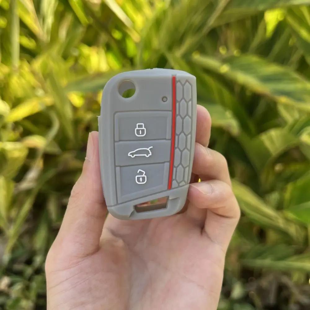 3 Button Silicone Car Key Case Cover for Volkswagen VW Polo Golf 7 MK7 for Skoda Octavia Combi SEAT Leon Ibiza CUPTRA Keychain