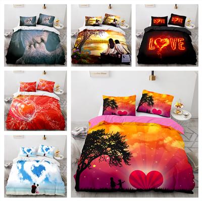 Set de lenjerie de pat 3D Love, cu model pentru cuplu, husă de pilota husă de pernă, potrivită pentru decorarea romantică a casei în camere de cuplu