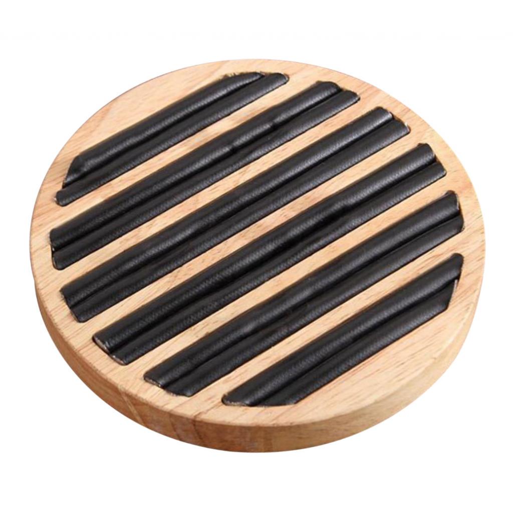 Round Wooden Jewelry Showcase Ring Display Tray Organizer White Leather