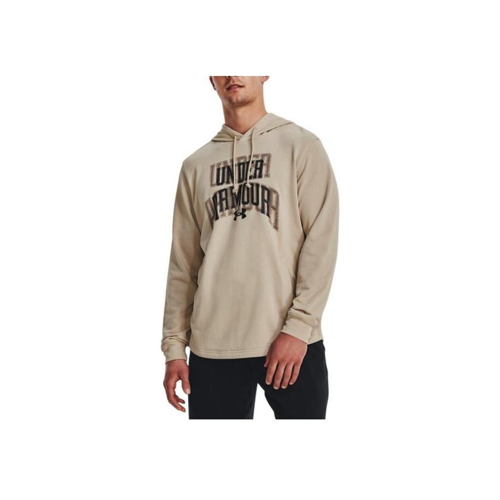 Under Armour Rival Letter Print Cotton Blend Hooded Training Sweatshirt Men sweatshirt Brown 1379766-289