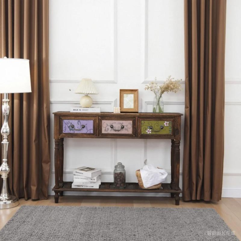 Vintage American Solid Wood Entryway Console Table Anti-Corrosion Hallway Cabinet with Drawers for Living Room & Balcony Storage