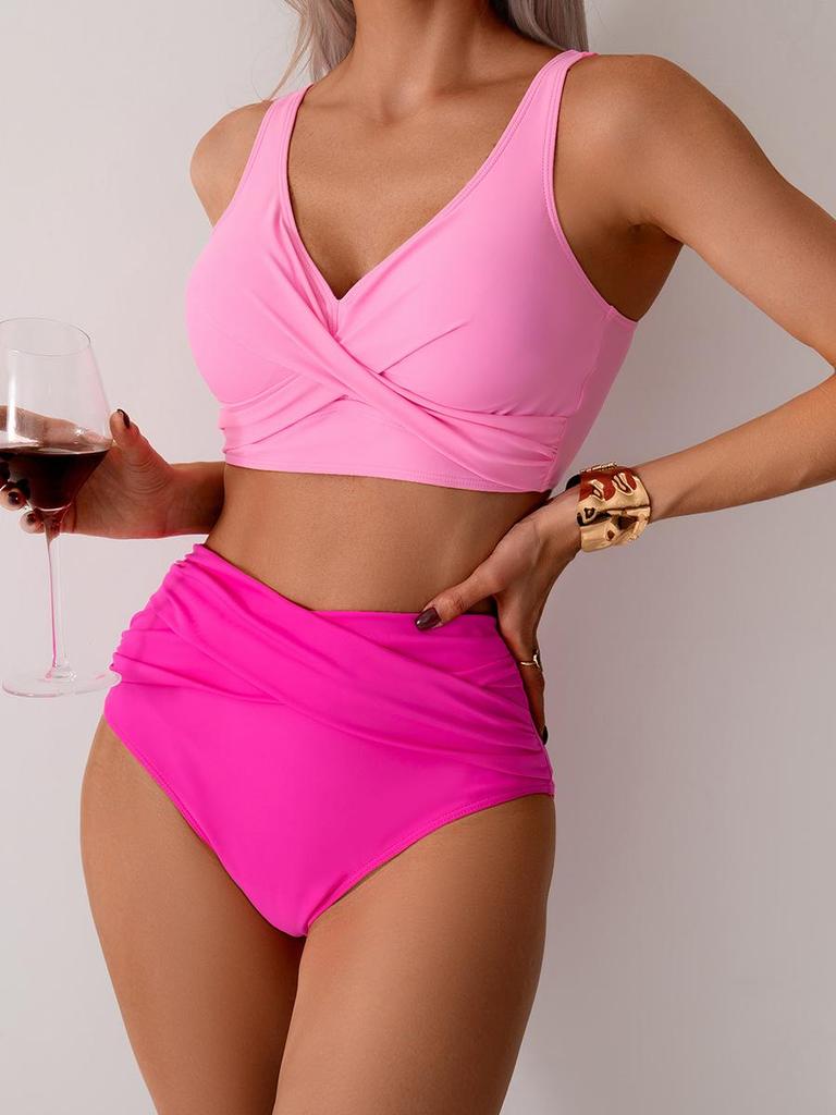 Tiefer Rückenausschnitt Strandurlaub Badeanzug Sexy Bikini Damen Zweiteiliger Badeanzug Hohe Taille Badeanzug Anzug Feine Nähte in einer Vielzahl von Farben Strandbekleidung