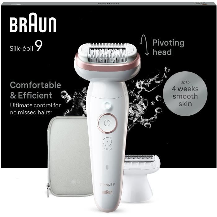 Elektrischer Epilierer - BRAUN - Silk-épil 9 - Einfache Epilation - Lang anhaltend weiche Haut - 9-030 - Weiß / Rosa