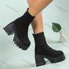 Bottes en Tricot Épais pour Femmes Bottes Chaussettes Stretch Hiver 2026 Nouvelle Mode Automne Femme Plateforme à Enfiler Talon Carré Botas De Mujer