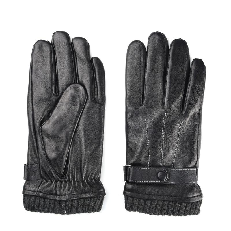 Winter Genuine Sheepskin Leather Gloves Men Warm Velvet Lined Full Finger Touchscreen Outdoor Cycling Driving Motorcycle Gloves