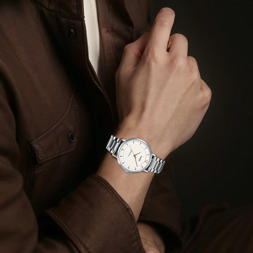 CASIO Quartz Movement Stainless Steel Strap Watch Unisex White Dial LTP-VT04D-7A