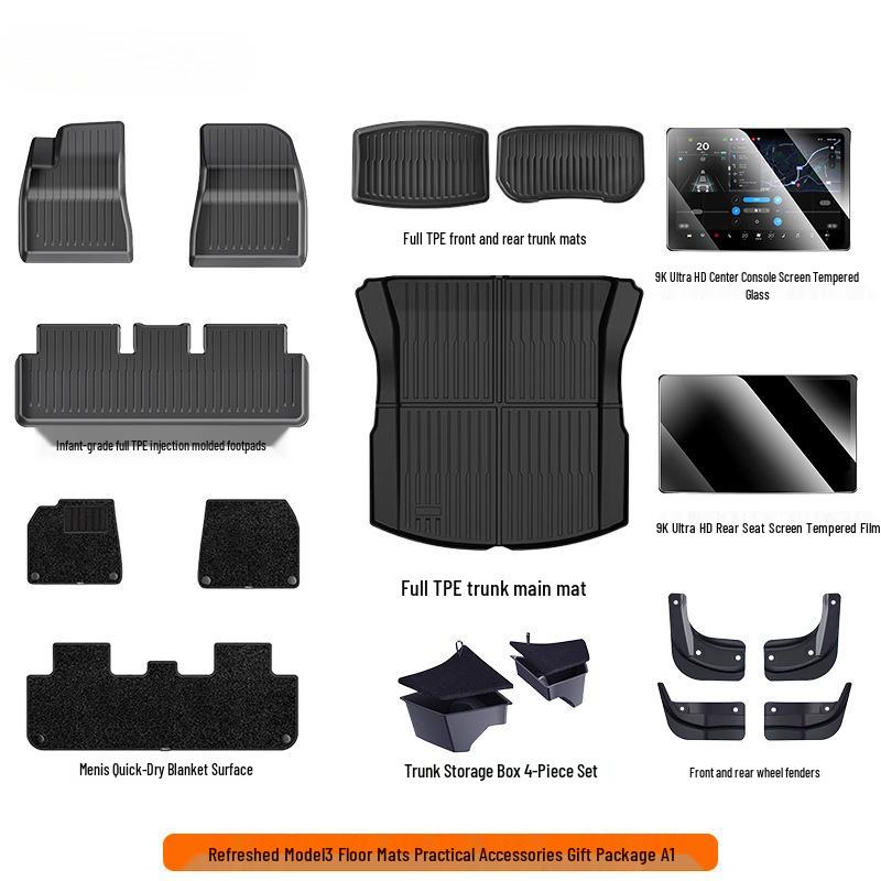 Tesla Model Y/3 Refurbished Accessories Gift Set: Interior Floor Mats & Storage Modifications