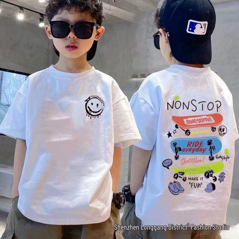 Cool Summer Cotton Korean-Style Kids' Skateboard T-Shirt