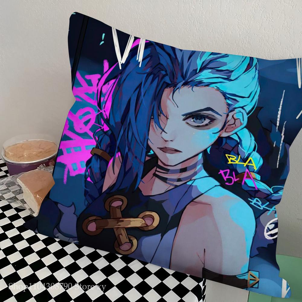 J-Jinx Animated Game Character Pillow Case Square Pillow Bedroom Sofa Leisure Comfort Cushion Car Living Room Home Decoration