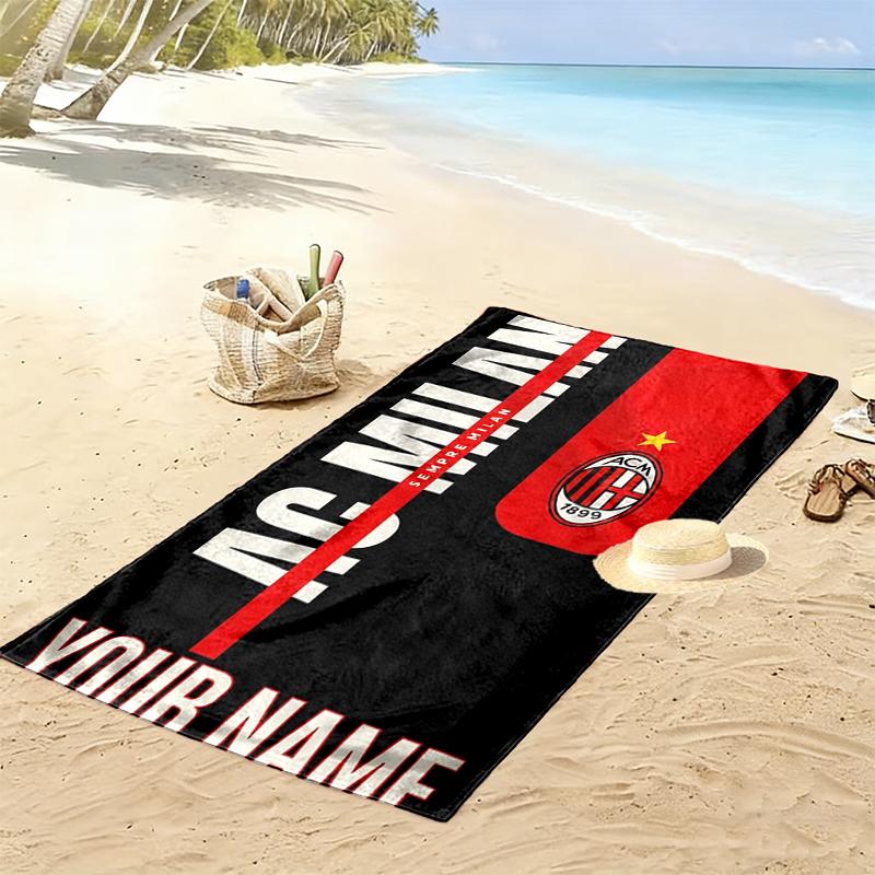 Personalizowany Ręcznik Plażowy z Nadrukiem AC Milan, Duży Miękki Szybkoschnący Ręcznik na Plażę, Kemping, Pływanie