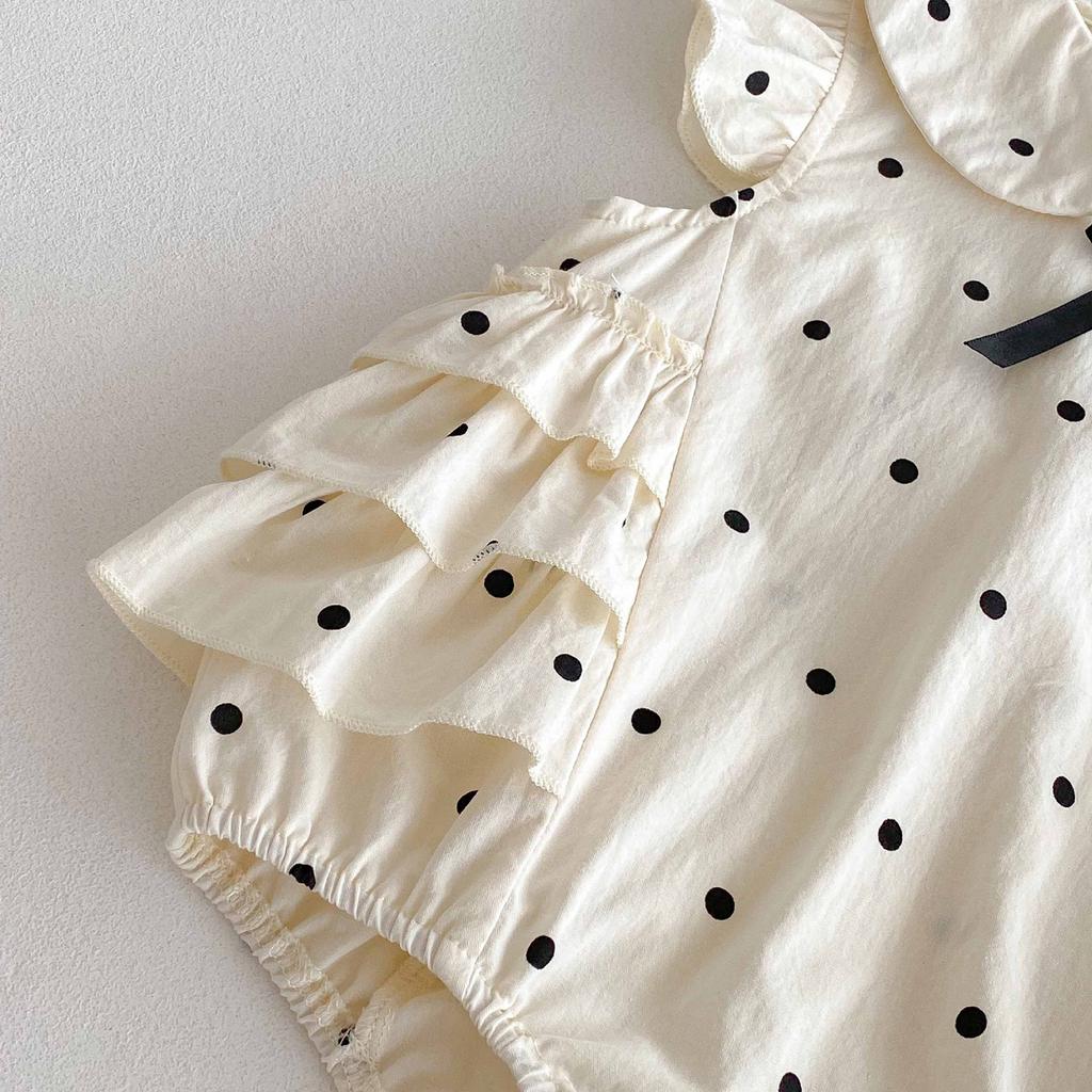 Toddler Baby Girl Bubble Romper Bow Dot Print Flying Sleeve Doll Collar Jumpsuit Cute Summer Spring Clothes