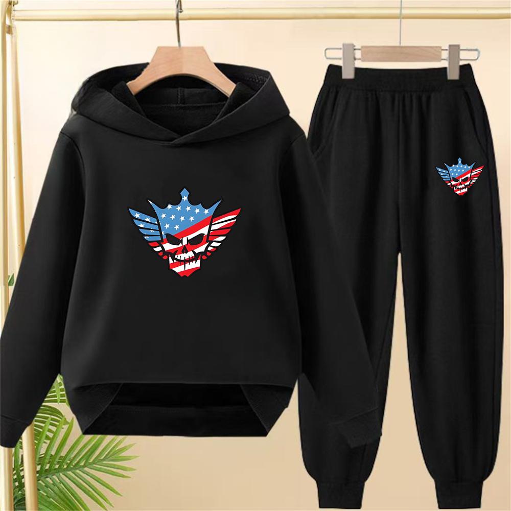 Felpa per Bambini Cody Rhodes Match di Wrestling Stampa Nera Capo Esterno con Cappuccio + Pantaloni Set Adatto per Età 2-12 Ragazzi Ragazze Abbigliamento