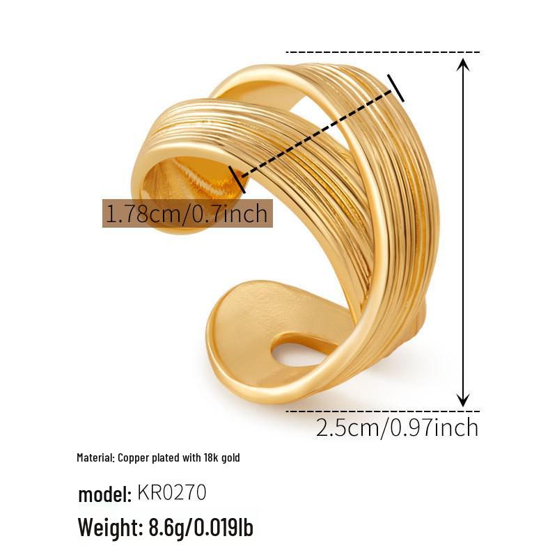 Stylový prsten na prst s plisovaným designem, pozlacený 18K zlatem - Odolný šperk, který nevybledne