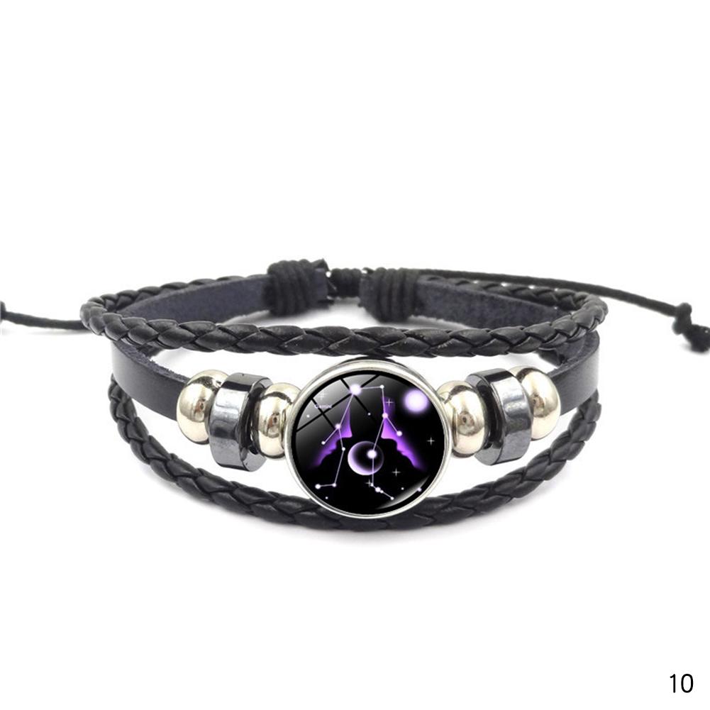 Punk 12 Constellation Bracelet Multilayer Leather Woven Handmade Night Light Star Bangle