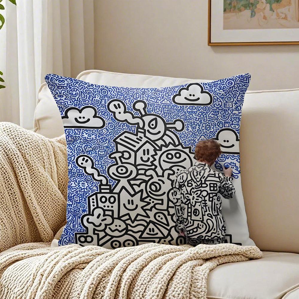Famous Genius Graffiti Art Mr Doodle Cushion Cover Pillowcase Antidustmite Living Room Sofa Decor Cushion Room